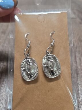 Home Made Silver Oval Floral Drop Earrings - Women Jewelry
